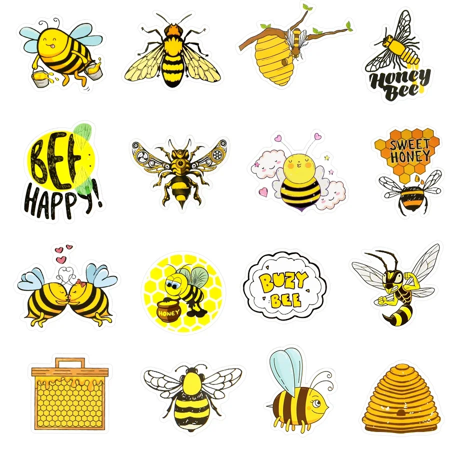 50 PCS Bee Animal Stickers Pack Hardworking Cute Bee Cartoon Stickers for Kids Toys DIY Scrapbook Water Cup Bike Laptop Sticker