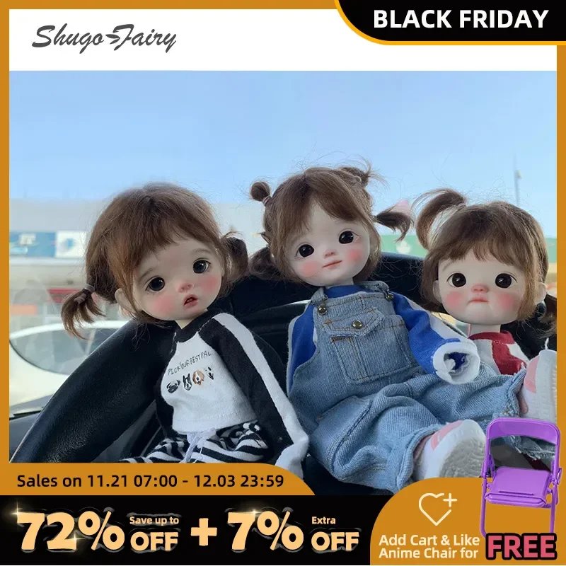 Shuga Fairy Zhuzhu 1/6 Bjd Doll Fat Fish Body Pig Head Sleep Dolls Expression Melancholic Style Resin Movable Joint Doll