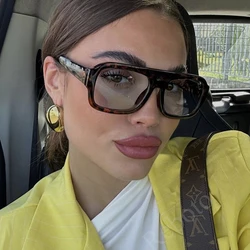 Luxury Square Sunglasses For Women New Vintage Thick Frame Leopard Orange Sun Glasses Female  Fashion Polygon Flat Top Eyewear