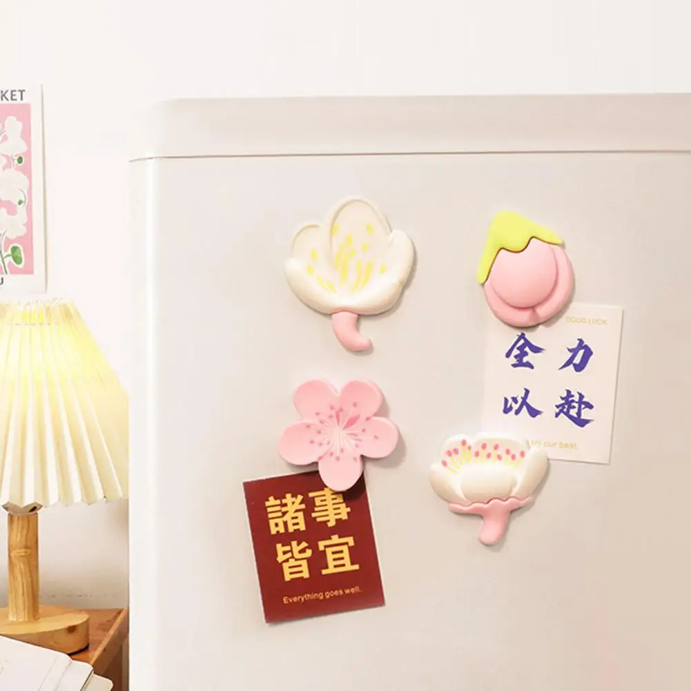 8Pcs 3D Flower Refrigerator Magnet Pastoralism Style Solid Resin Fridge Magnet Home Decoration