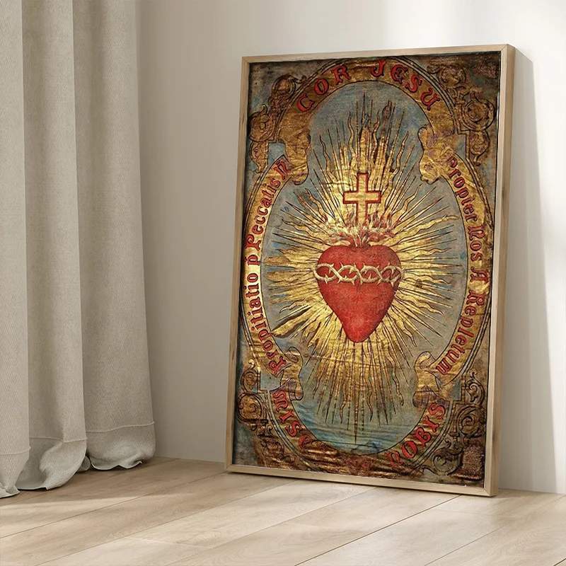 القلب المقدس ليسوع قماش اللوحة ماري القلب المقدس ملصق فني طباعة جدار صورة فنية لغرفة المعيشة ديكور المنزل بدون إطار