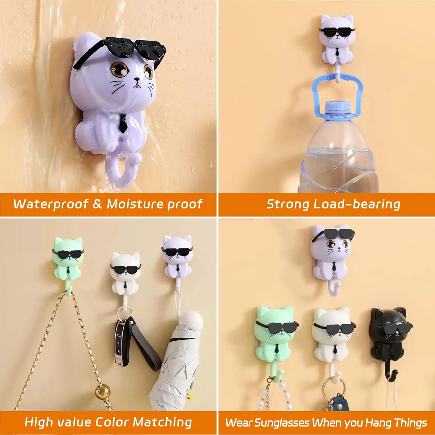 Fashion Wall Hooks Adhesive Cat Key Holder Home Storage Utility Wall Decorations Heavy Duty Wall Mounted Practical Cat Hooks