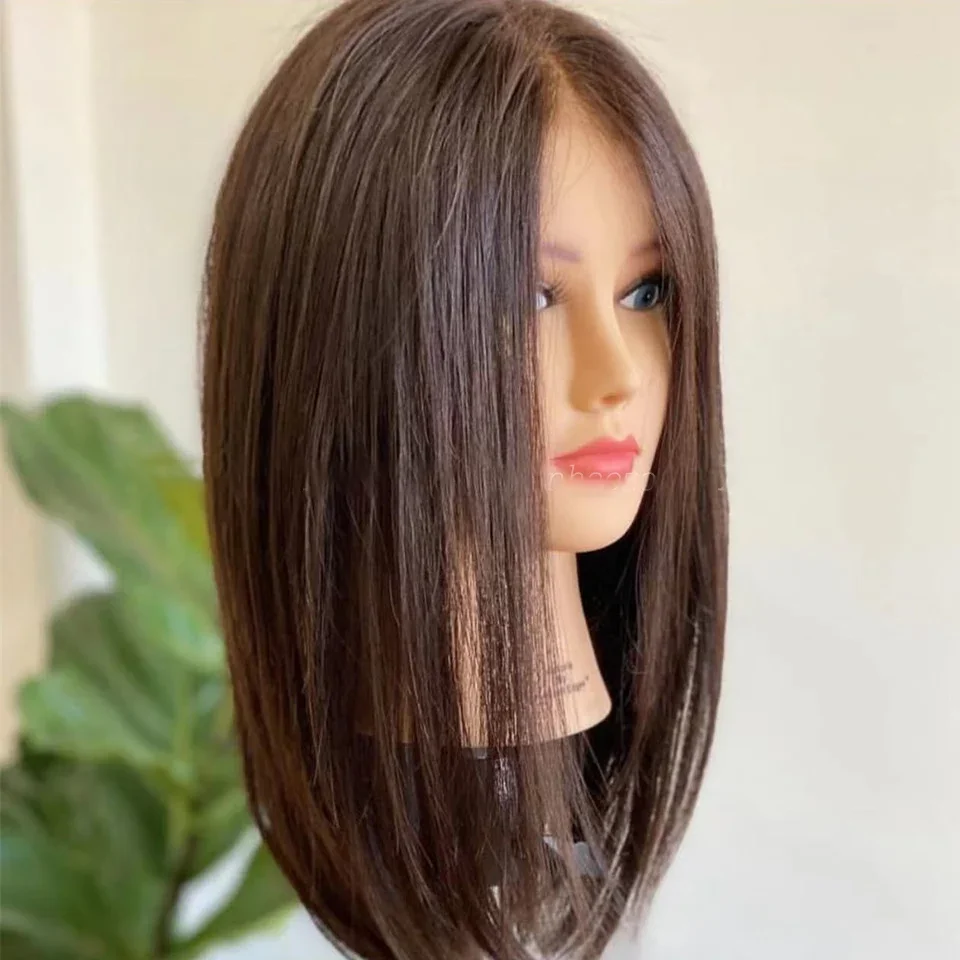 Dark Brown 24Inch Long Natural Straight Glueless 5x5 Silk Base Jewish Human Hair Wig Baby Hair HD Lace European Hair Preplucked