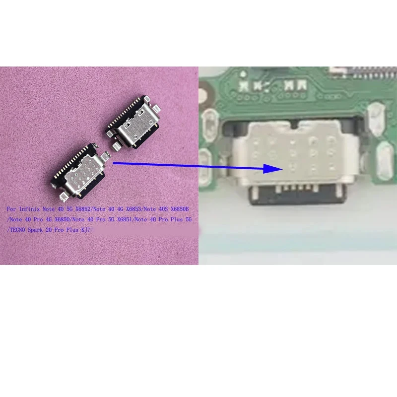 5-50 Stück Ladeanschluss Typ C USB-Ladebuchse für Tecno Spark 20 Pro Plus Infinix Note 40 40S Note40 KJ7 X6850 X6852