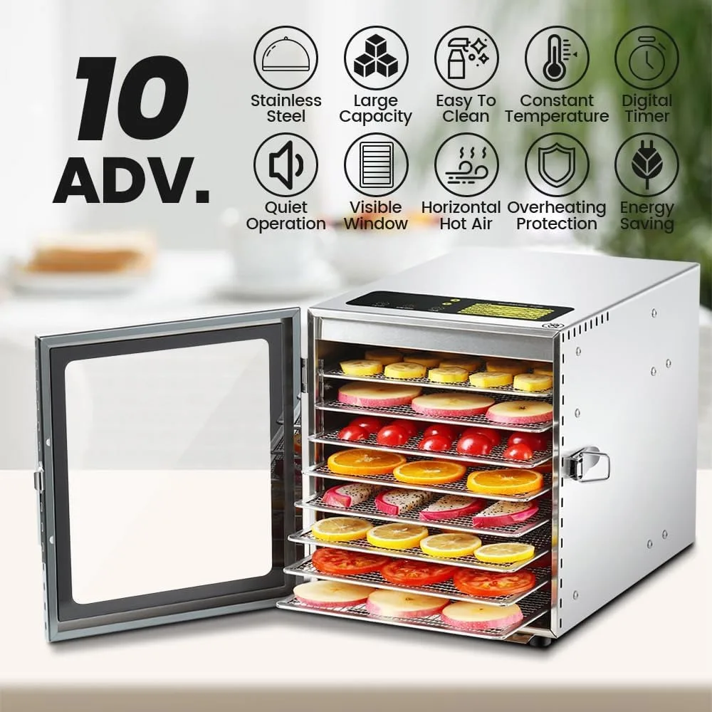 Food-Dehydrator Machine 8 Stainless Steel Trays, 500W Dehydrator for Herbs, Jerky Dehydrator for Meat