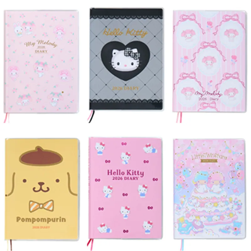 

2026 B6 Sanrio Planner Notebook Melody Pompom Purin Little Twin Stars Kuromi Schedule Book Journal Anime Plush Toys for Friends