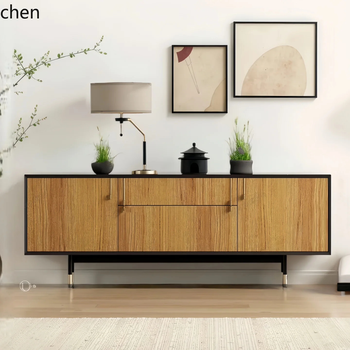 YFY  Painted TV Cabinet Solid Wood Living Room Audiovisual Cabinet Modern Minimalist Small Apartment Storage Cabinet