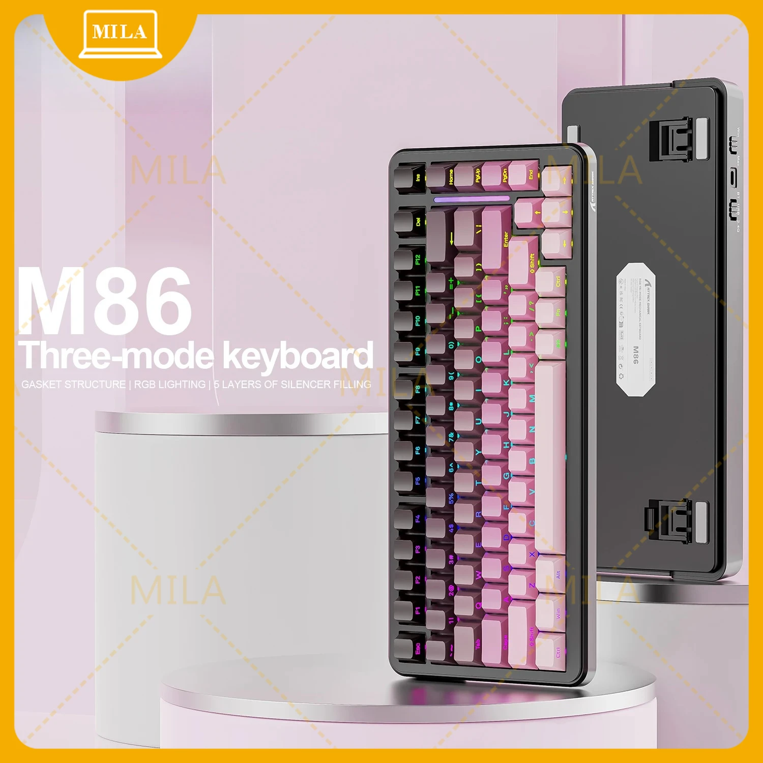 For Attack Shark M86 Optical Side-Engraved Mechanical Keyboard All-key hot-swappable switch body Bluetooth/2.4G/wired three-mode