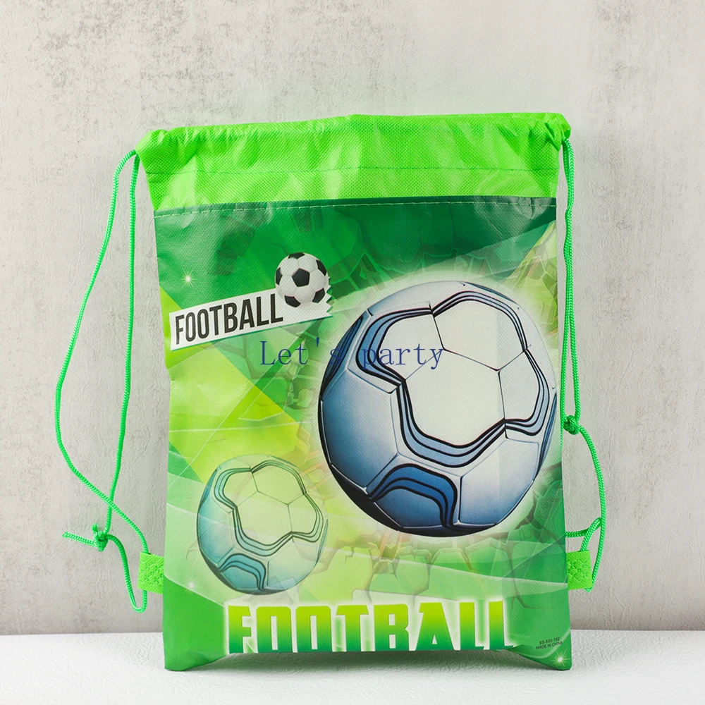 12Pcs Football Theme Non-woven Drawstring Backpacks Shopping Bag Boy Soccer Birthday Party Favors Gift Goodie Bag School Rewards