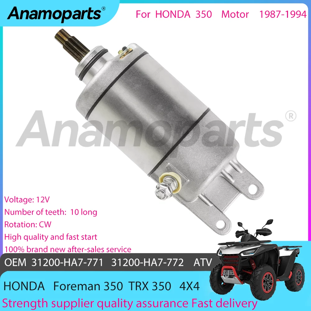 Motorcycle Parts Engine Starter motor fits for 1987-1994 HONDA TRX350 FourTrax Foreman Big TRX 350 CC 4X4 31200-HA7-771