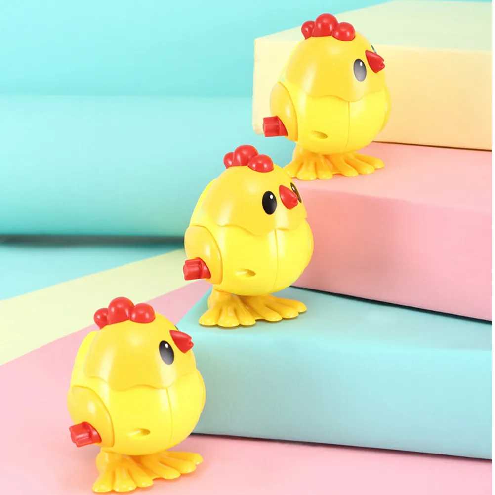 3Pcs Jumping Yellow Chick Wind-Up Clockwork Plastic Animal Funny Kids Play Gift Birthday Festival Wind-Up Toys