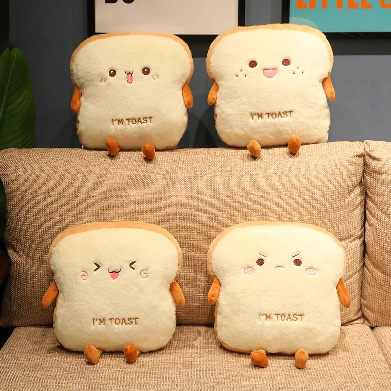 Plush Toast Pillow Cute Bread Plushie Hand Rests Soft Warm Hand Sleeping Pillow Office Chair Cushion Home Decora Pillow