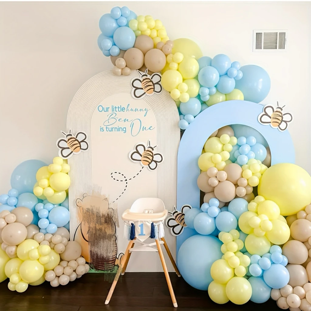 182pcs Macaron Balloons Garland Arch Kit Pastel Blue Yellow Retro sand white Balloon for Birthday Party Decorations Baby Shower