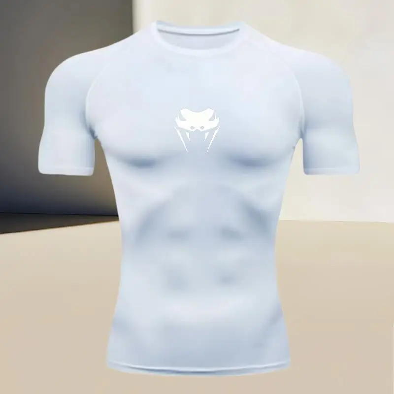 Men's sports compression short-sleeved, body-shaping top T-shirt - breathable fabric, preferred choice for muscular men