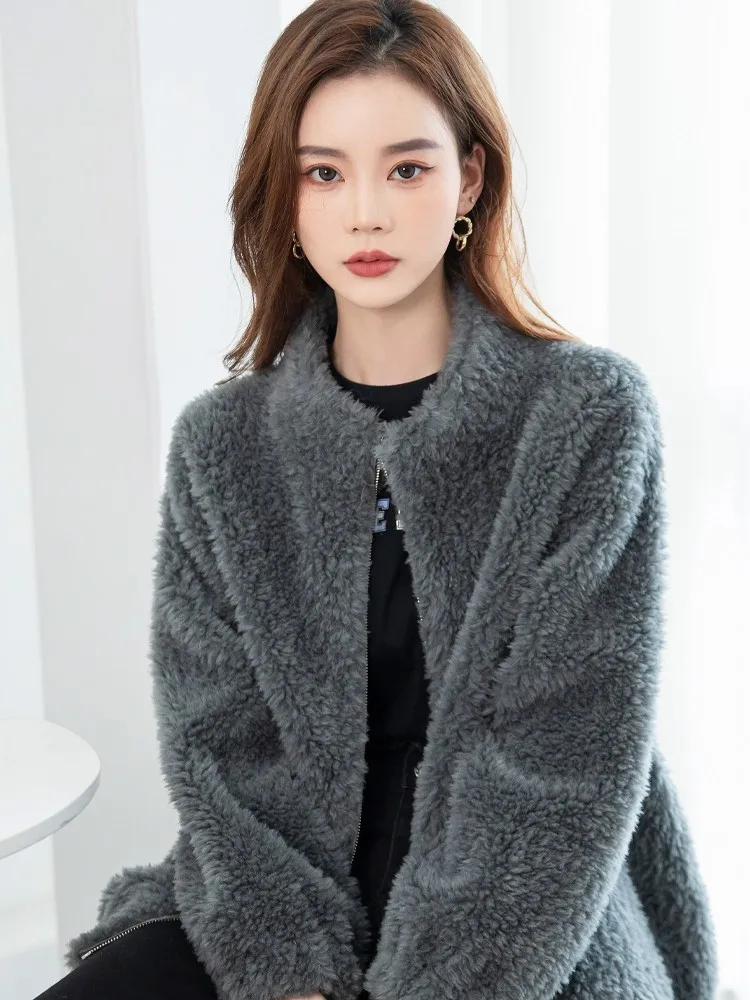 Pure wool fur integrated coat women's lamb fur new real granular wool sheep shearing simple wind