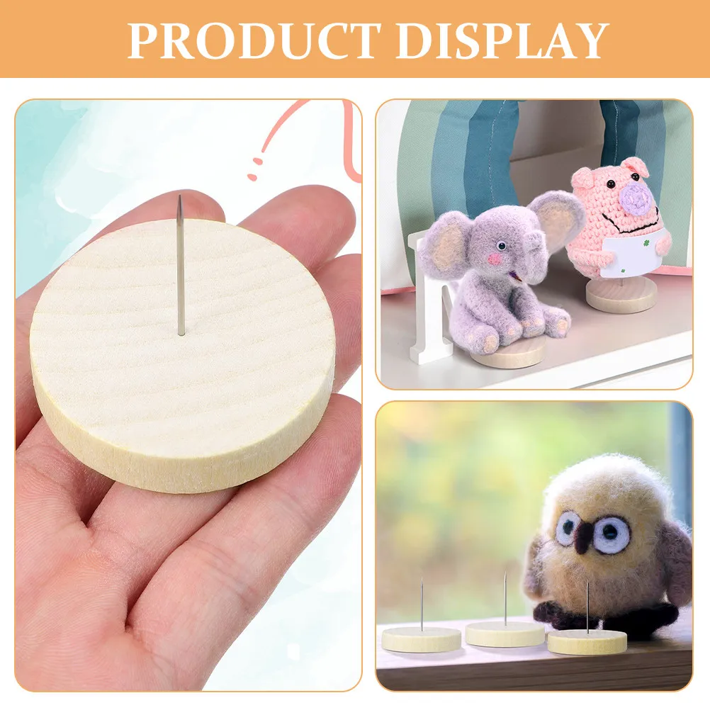 6Sets Wood Support Stand Handmade Display Base Stable Holder for Crochet Needle Felt Animal Craft Showcase Art Figure Bracket