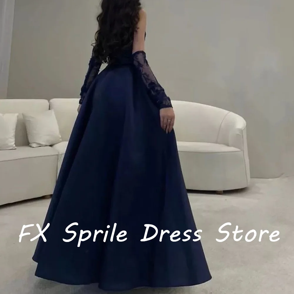 CustomizedStrapless Jersey A-Line Floor Length Lace Detachable Sleeve Backless Elegant Solid Color Evening Dresses Bespoke Occas