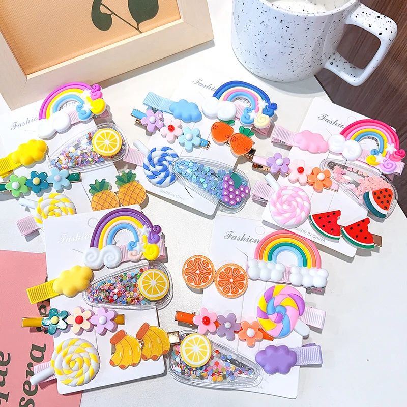 6ชิ้นเด็กผมสายรุ้งนิ่มแฟชั่น Clay Lollipop คลิปผมไม่เจ็บผมเด็กคลิป