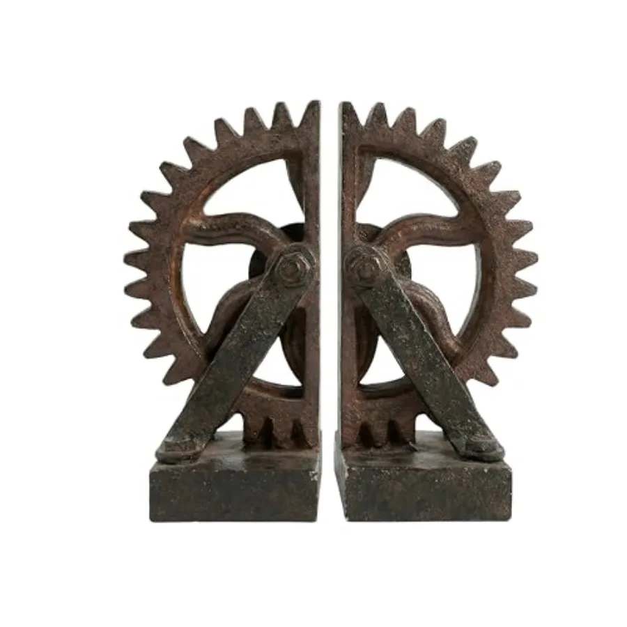 

Industrial Gear Decorative Bookends 13 inch Unique Steampunk Mechanical Wheel Art Book Ends for Shelves Book Stopper for Heavy