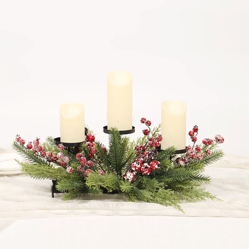 2026 New Christmas Dining Table Red Berry Candle Holder, Home Holiday Party Centerpiece Decoration Home Decor Home Goods
