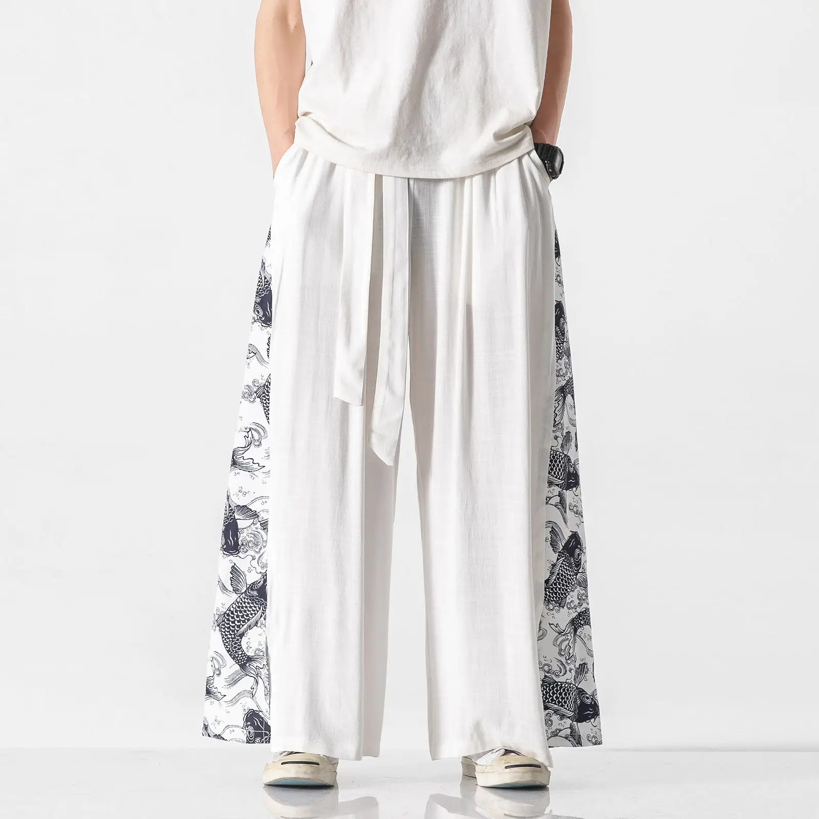 

Chinese Style Hanfu Clothes Men's Wide-leg Pants Ancient Style Fairy Loose Crane Straight Trousers Large Size Retro Male Pants