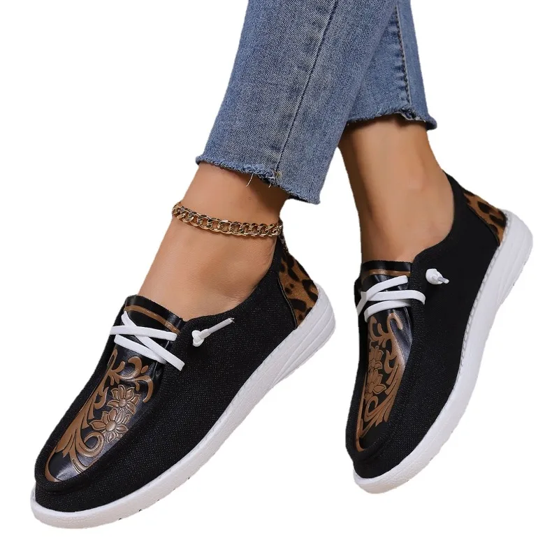 Sneakers con tacco piatto in microfibra 2023 scarpe stringate di marca per donna colori misti per adulti leopard autunno scarpe vulcanizzate da donna