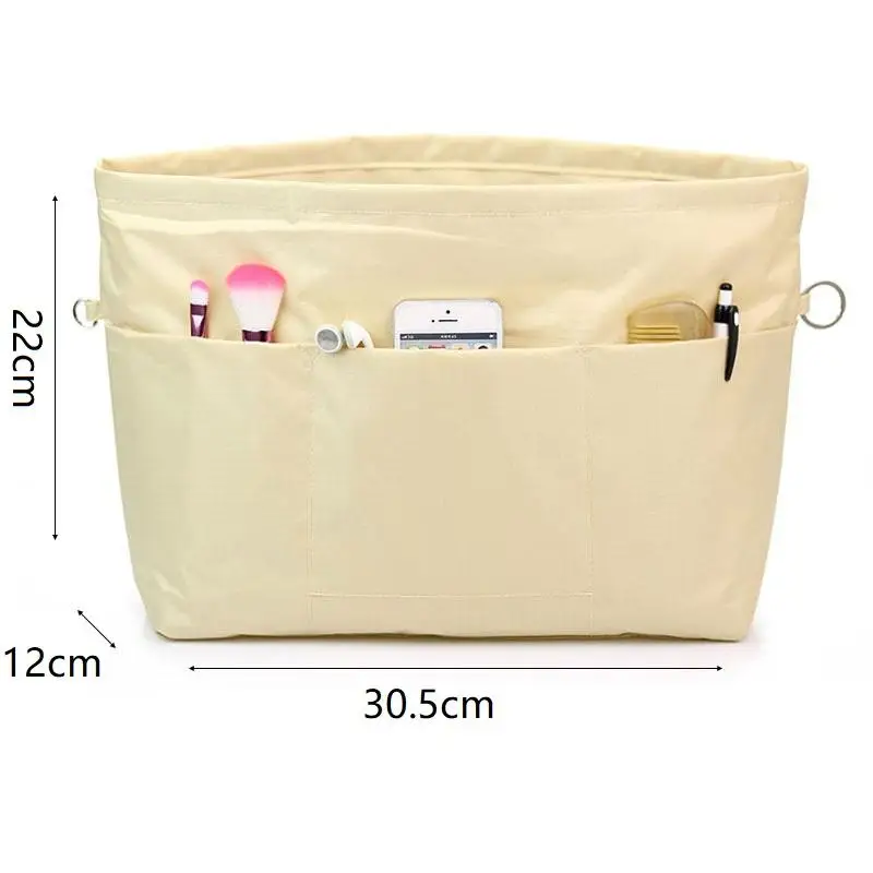 Vintage Kosmetik-Organizer-Einsatztasche mit Reißverschluss, mehrere Taschen, einfarbig, multifunktionale Tasche für Damen – Detail 9