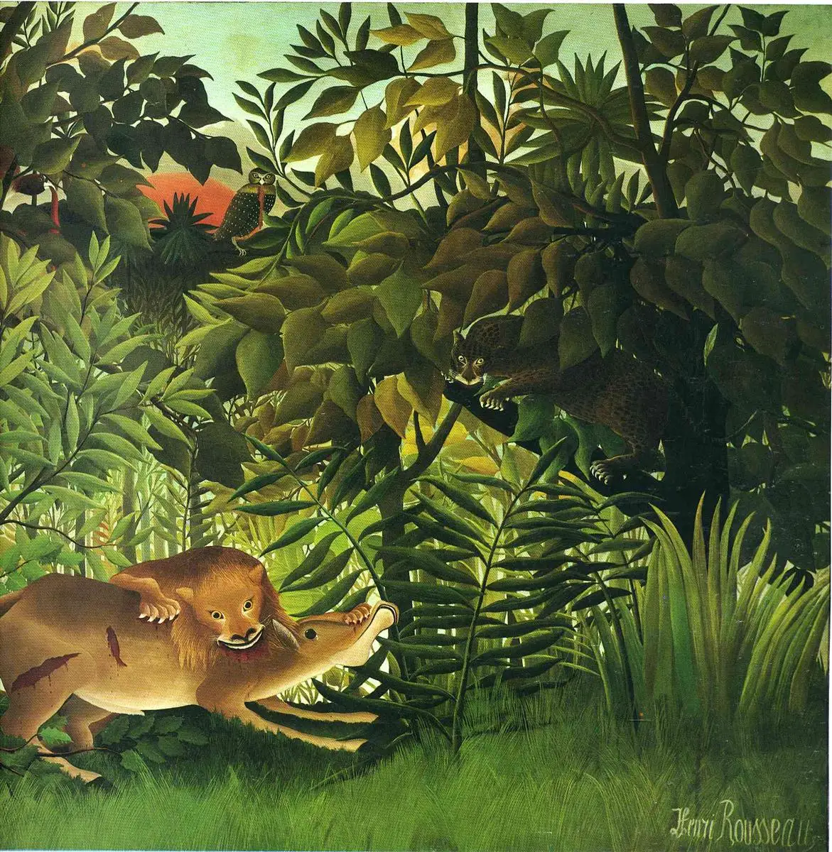 Oil Painting Reproduction,handmade oil painting,a Lion Devouring its Prey 1905 by Henri Rousseau, Oil Painting,Museum quaity