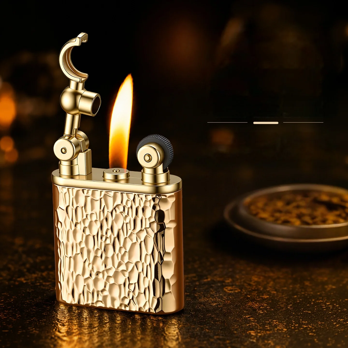 Vintage Side-Slip Flint Ignition , Gold Plated Diamond Pattern Refillable Lighter for Menen Gadgets for Men Lighters