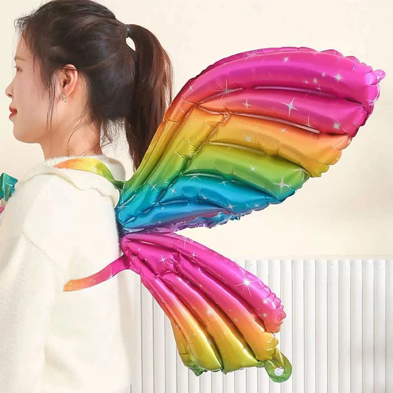 2pcs 3D Butterfly Wing Balloons DIY Backpack Rainbow Gradient Butterfly Foil Ballon Wedding Birthday Party Decorations Shower