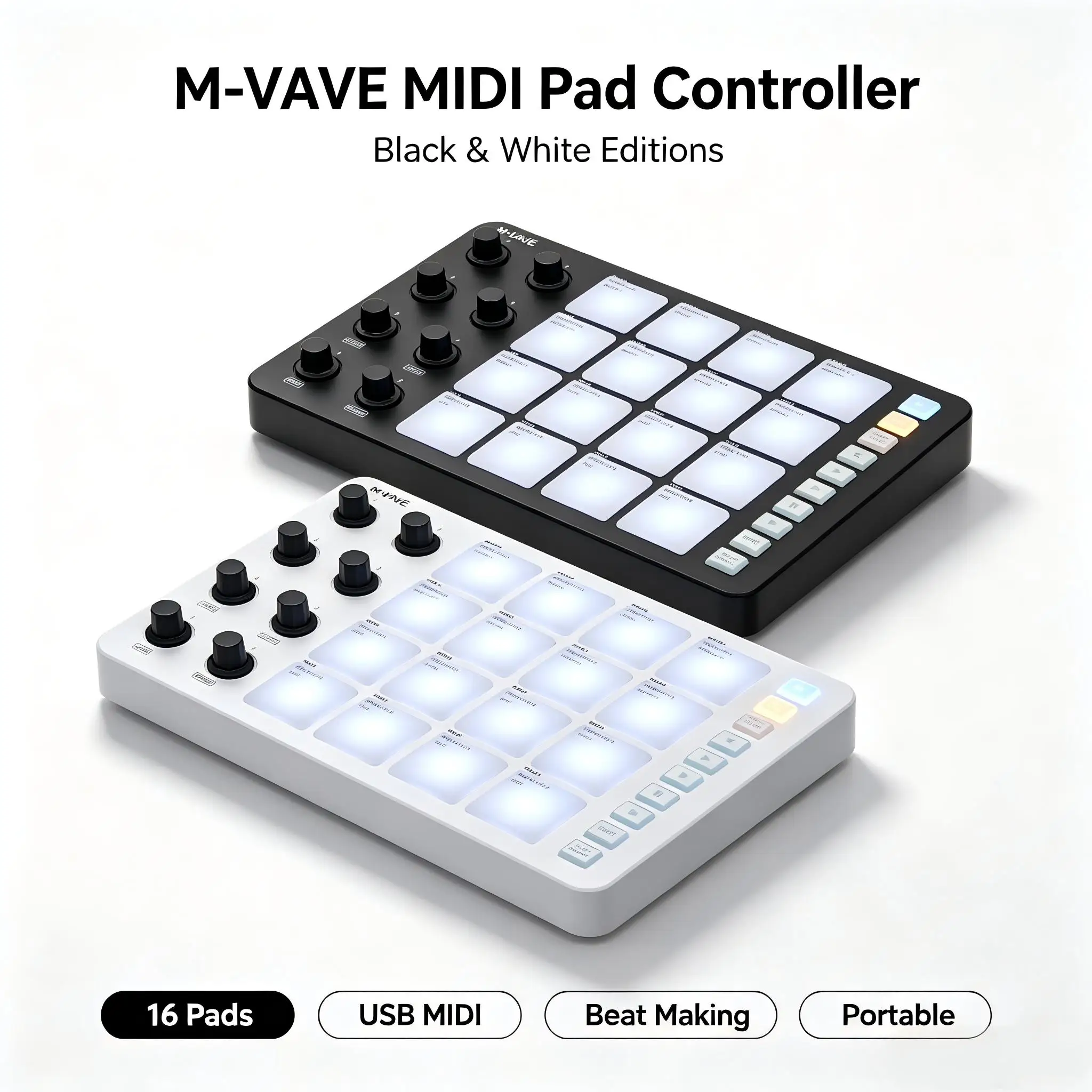 M-VAVE SMC-PAD Professional-Grade Wireless Bluetooth MIDI Controller and Multi-Effects Processor, Portable MIDI Pad with 16 Drum Pads and 8 Knobs, USB-Powered, Rechargeable, Programmable Keyboard for Music Creation