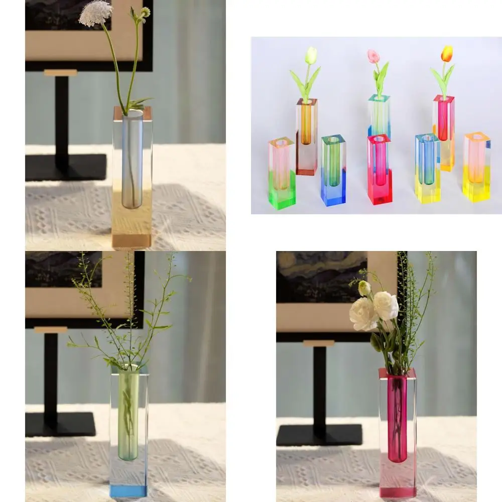 

Set of 5 Acrylic Bud Vases - Minimalist Decor for Modern Home, Office, Living Room & Dining Table in Pink, Purple, Green, Blue,