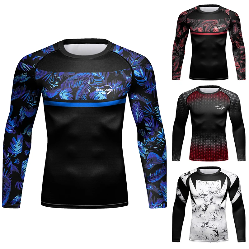 MMA Rash Guard Compression T Shirt for Men Long Sleeve Dry Athletic Workout Tee Shirt Fishing Boxing Shirts Sport Thermal Tights