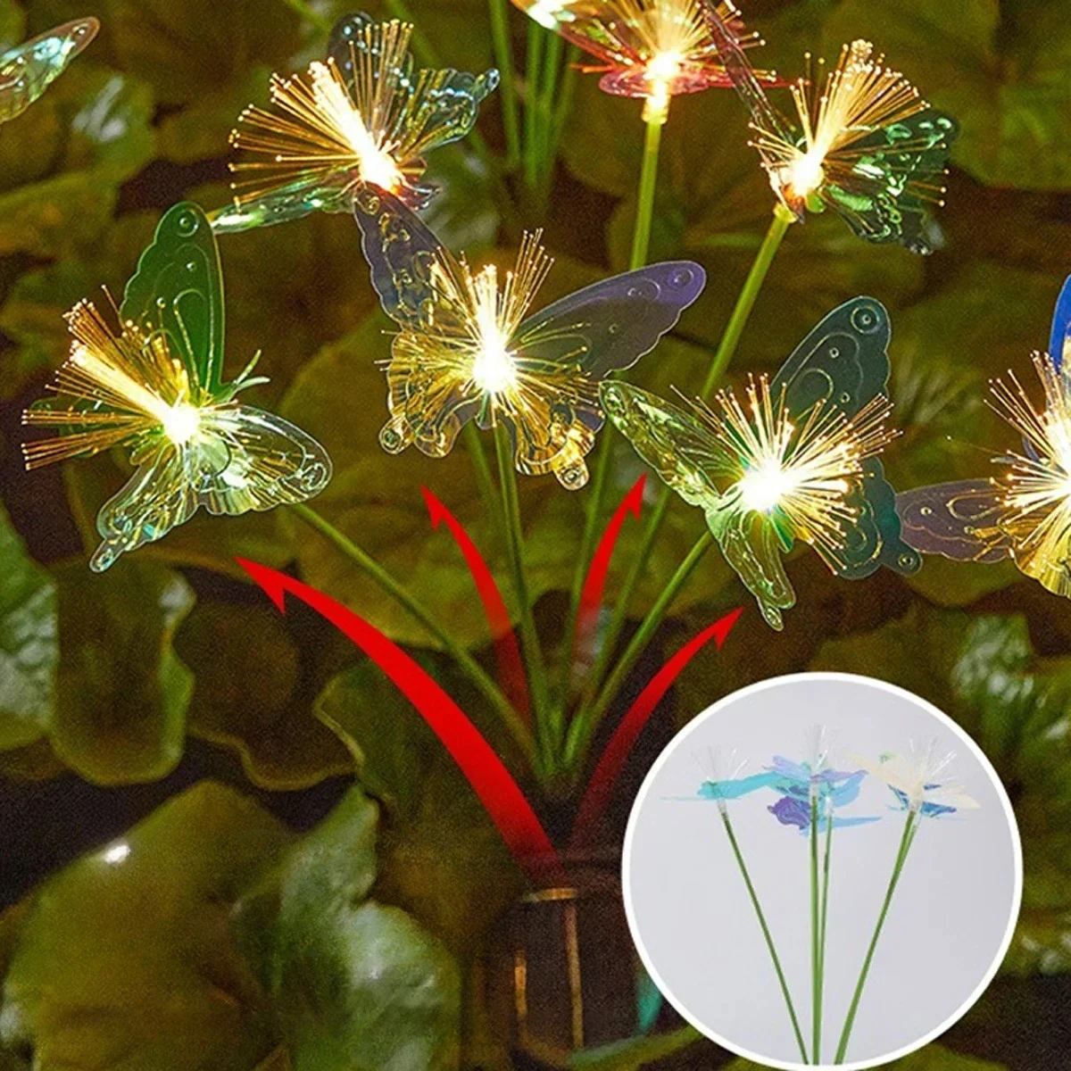 

6 Head Solar Butterfly Path Lights Outdoor Garden Decorative Fiber Optic Light Waterproof Lawn Garden Butterfly Warm Atmosphere
