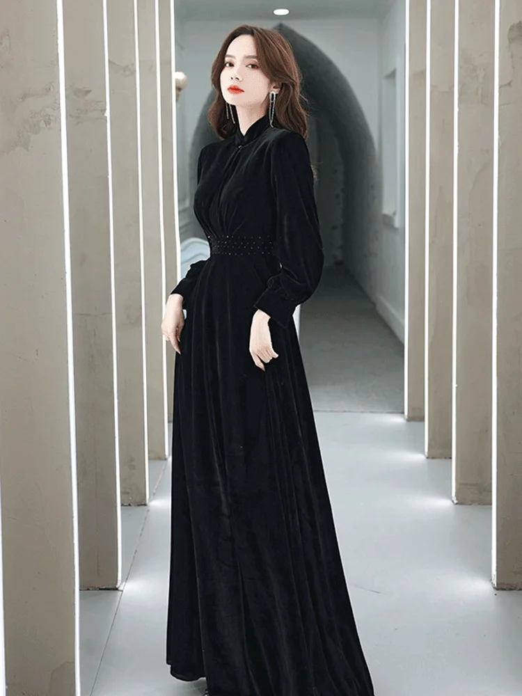 

Ele Velvet Evening Gown for Women Slim Fit Performance Costume Bla Velvet High Waist Long Sve Adult Ceremony Par C...