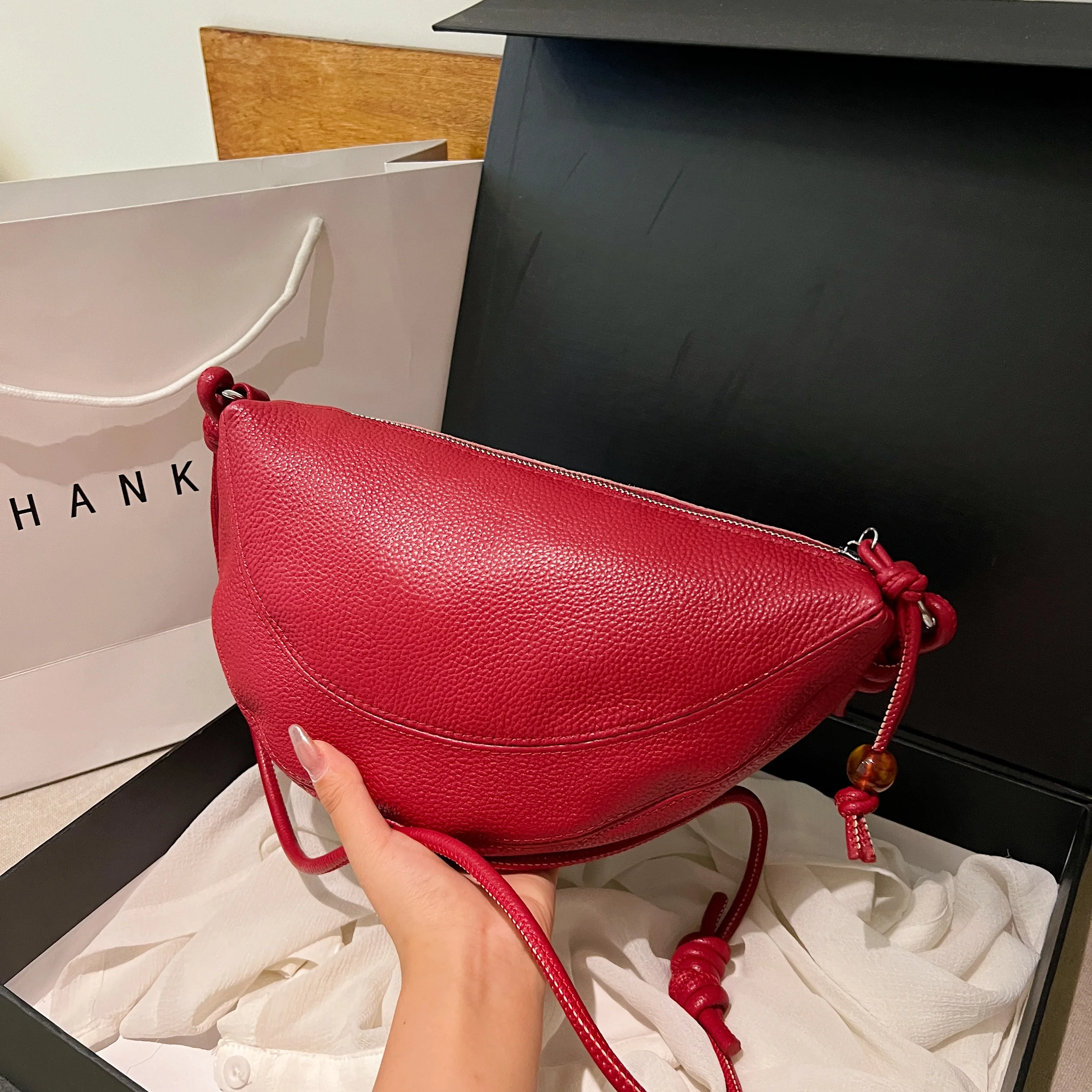 New Genuine Leather Women's Handbag Solid Color Simple Female Shoulder Bag Wallet Fashion Trend Women Saddle Bags Sac A Main