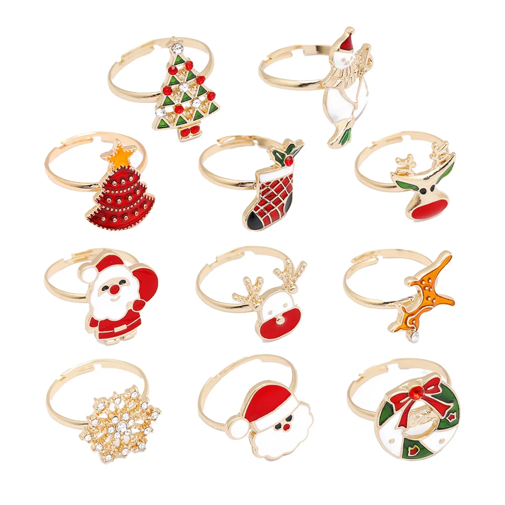 11 Pcs Ring Christmas Ornaments Child Rings Holiday Zinc Alloy Decorative Finger Toys