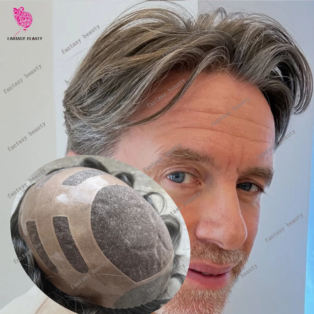 

Durable Bond Lace Front&NPU Male Wigs 320# 520# Grey Brown Invisible Bleach Knots Men's Toupee Natural Hairline Human Hair Units