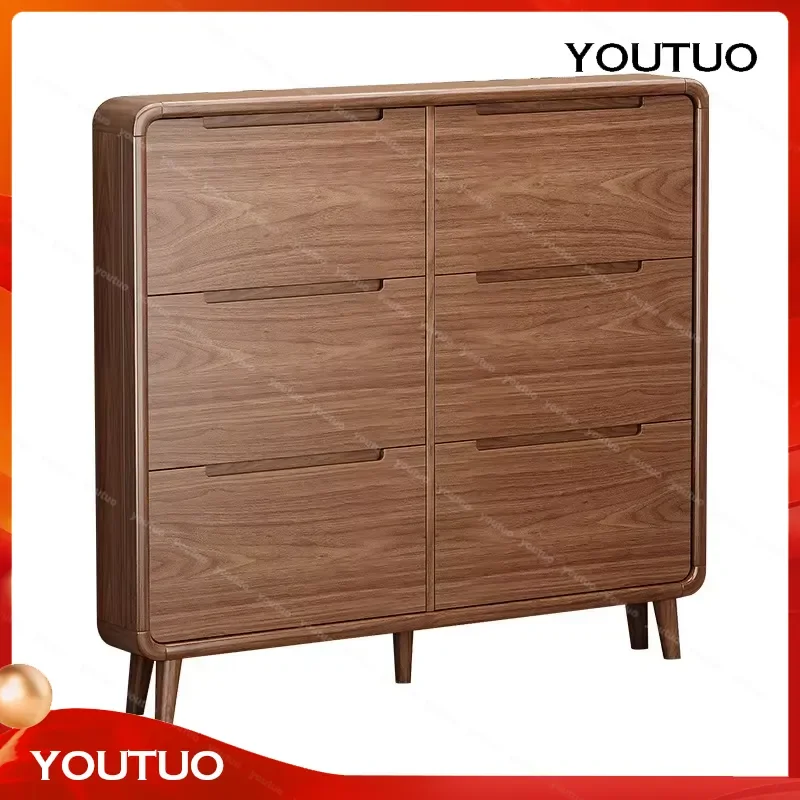 New Chinese Style Ultra Thin Shoe Cabinet Solid Wood Frame Tipping Bucket Small Shoe Rack Space Saving Narrow Storage Cabinet