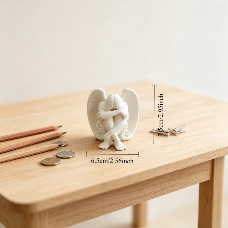 3D Printed White Sad Kneeling Angel Sculpture Resin Ornament Minimalist Desktop Bedroom Home Decor