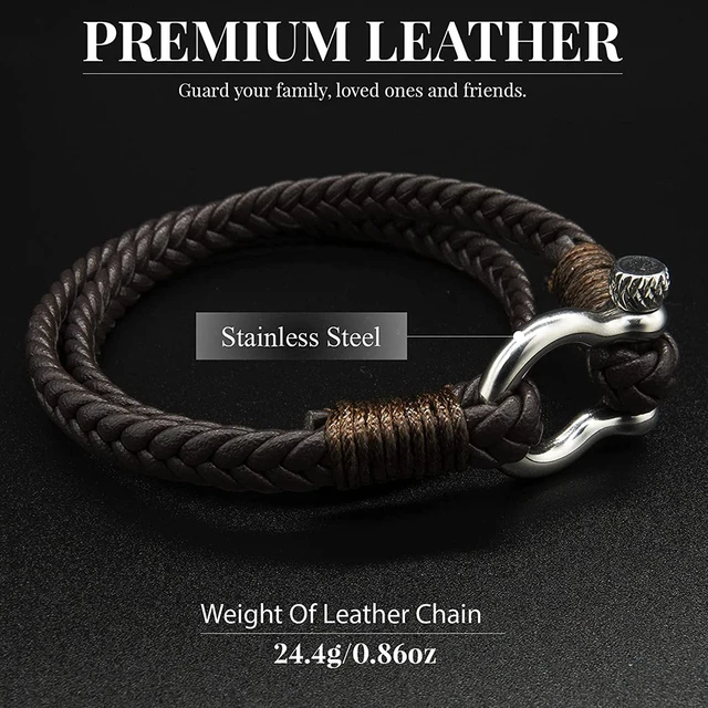 Kirykle Nautical Bracelets for Men Multilayer Leather Bracelets with Stainless Steel Anchor Shackle Handmade Ideal Gift for Dad AliExpress 36