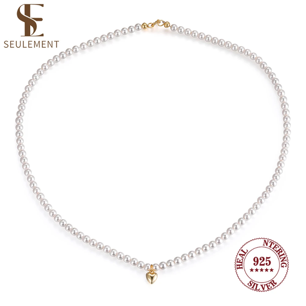

Seulement 925 Sterling Silver Heart Pendant Pearl Bead Necklace Classics Luxury Jewelry Accessories for Women Girls