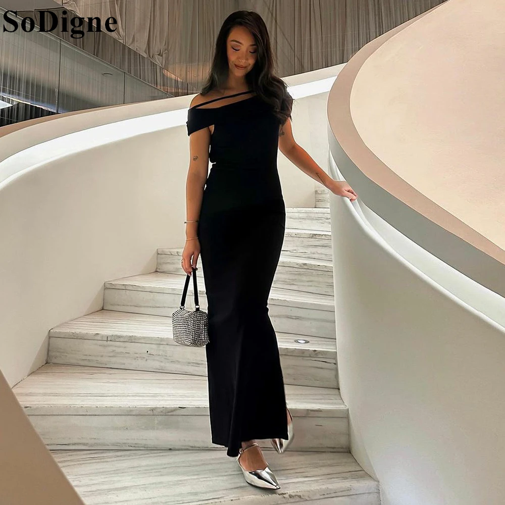 

SoDigne Elegant Black Satin Evening Dresses Off Shoulder Mermaid Ankle Length Banquet Party Dress 2024 Formal Events Prom Gowns