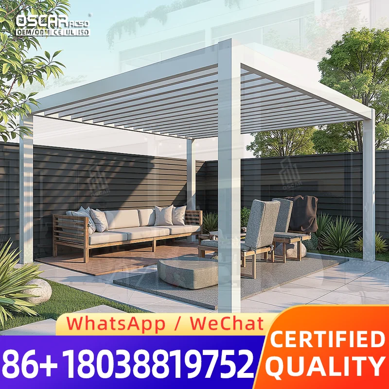 Motorized Bioclimatic Louvered Aluminum Roof Gazebo Pergola Rainproof Snowproof UV Protected Eco Friendly Customizable Sizes for