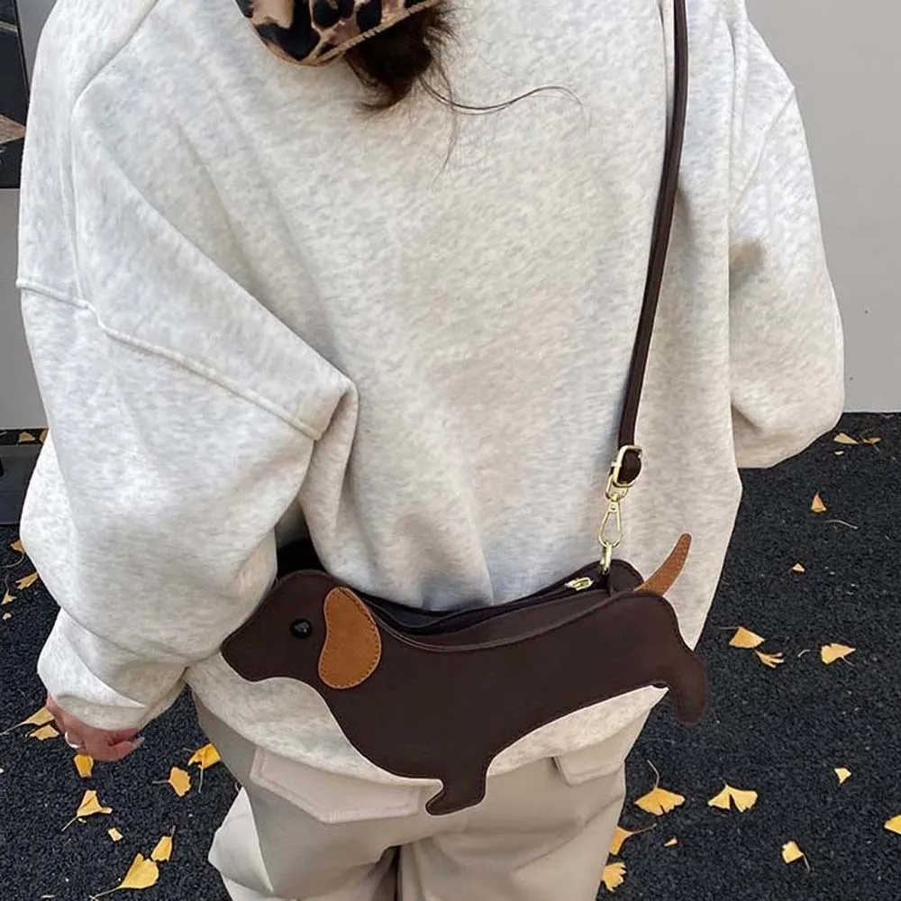 Kawaii Dachshund Crossbody Bag Three-dimensional Anti-splash Water Dog PU Shoulder Pouch Funny Large Capacity Retro Phone Bag