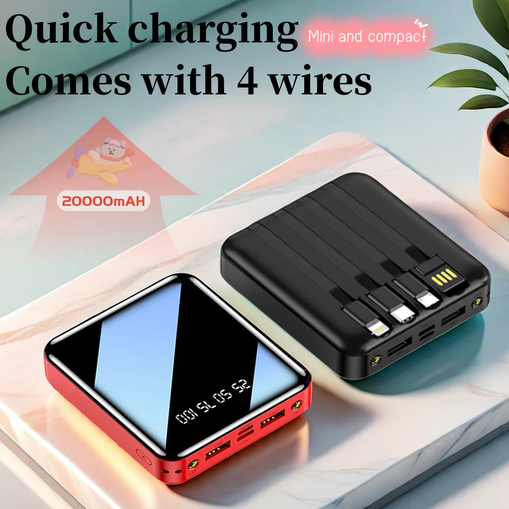 

Equipped with a 4-wire 20000mAh mini convenient and fast charging power bank, suitable for charging mobile phones and tablets