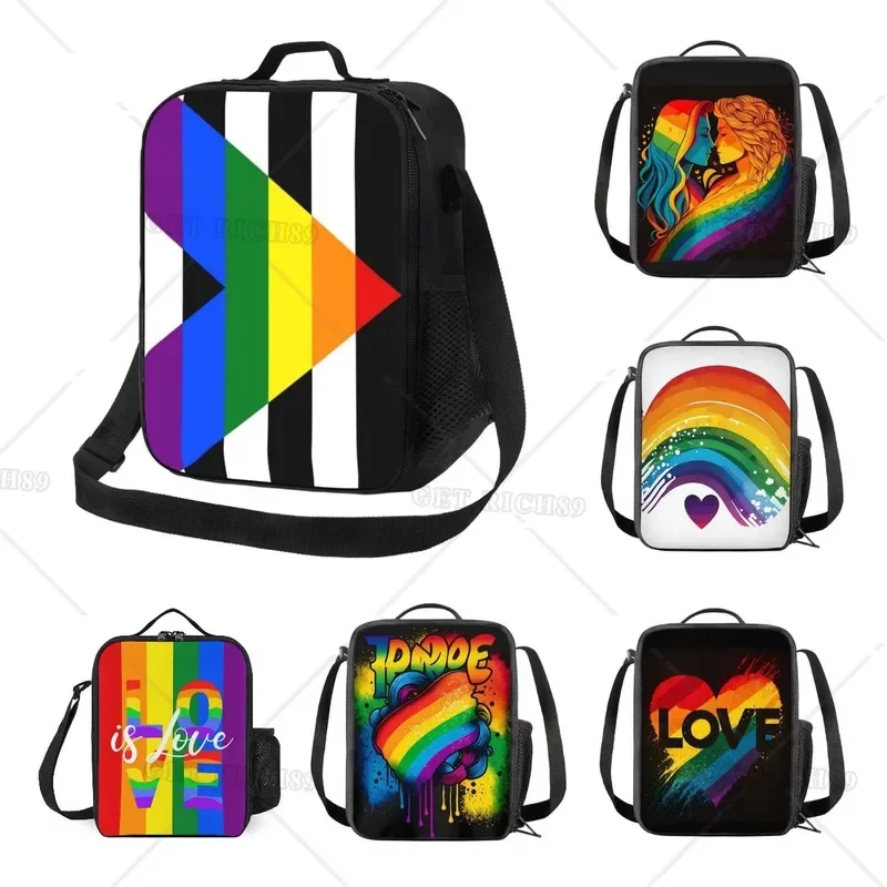 

Gay Straight Ally Pride Flag Insulated Lunch Bag Reusable Portable Backpack Shoulder Tote Bags with Pocket for Women Men