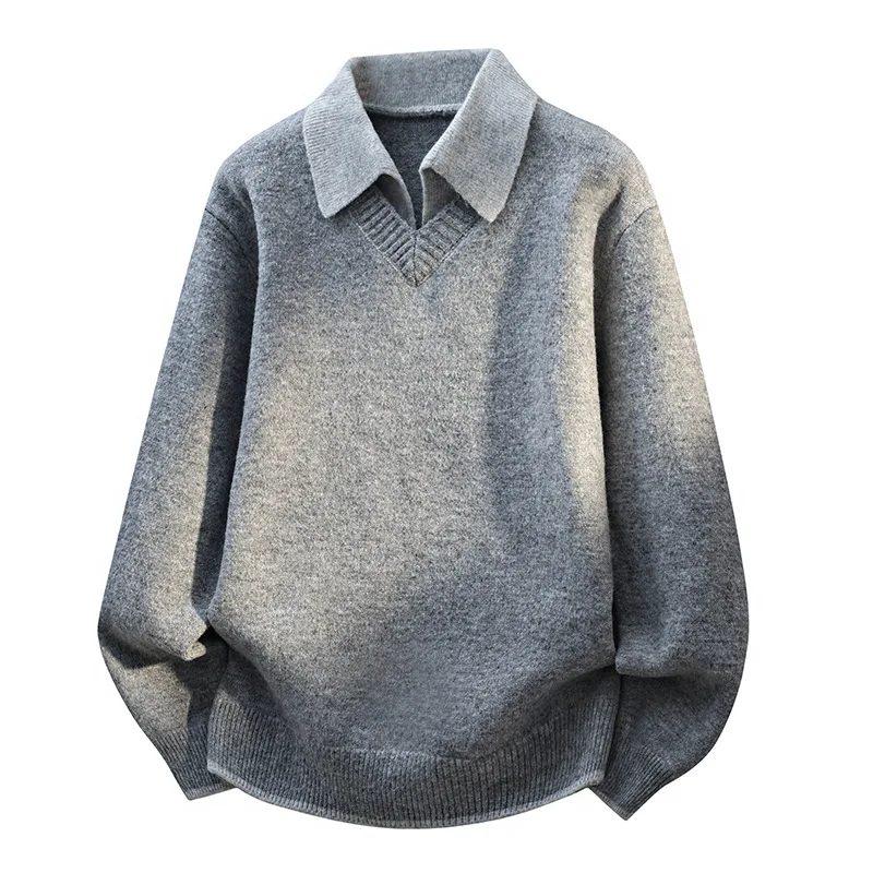 New Fashion Retro Design Men Fake Two Collar Sweaters Pullover Men Spring Autumn Outwear Loose Csual Knitted Sweaters Size 4XL