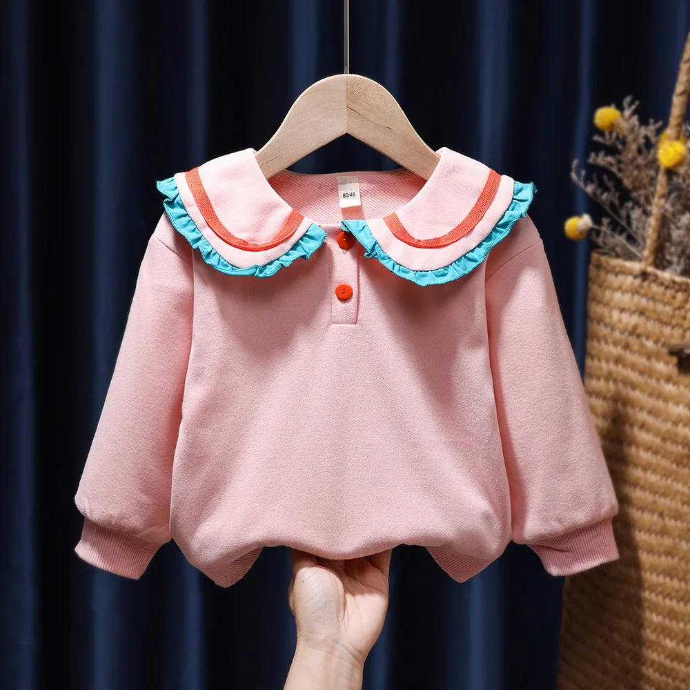 

Kids Girl Hoodies Tops Spring Autumn Long Sleeve Peter Pan Collar Pullover Cute Baby Sweatshirt Girls Clothing