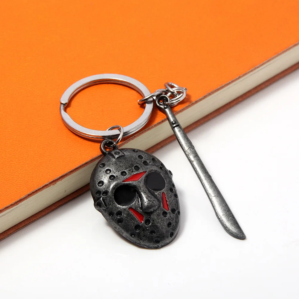 Halloween Horror Movie Friday Jason Voorhees Mask Machete Alloy Key Chain Car Key Chain Pendant Men Women Party Exquisite Gift